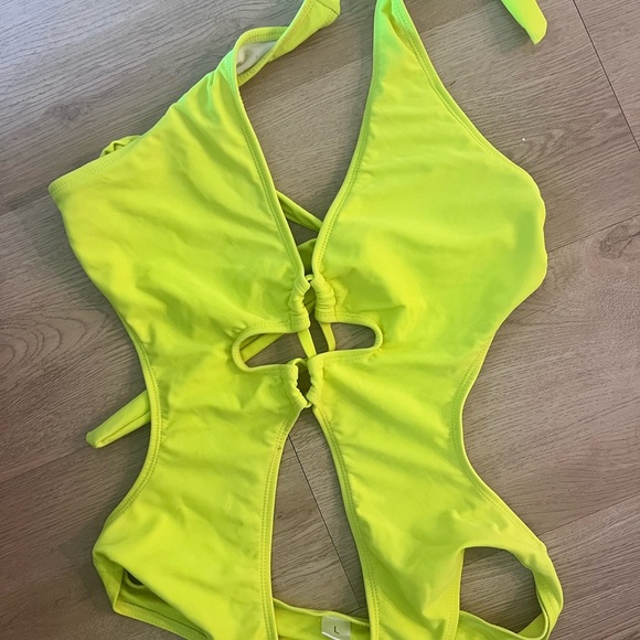 Neon Yellow Cutout Swimsuit Size Large - Picture 5 of 7